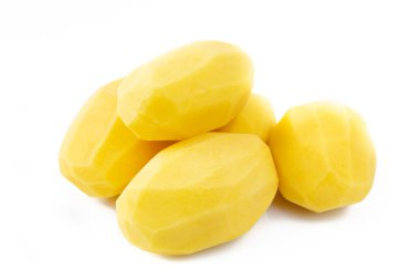 raw peeled potatoes isolated on white background