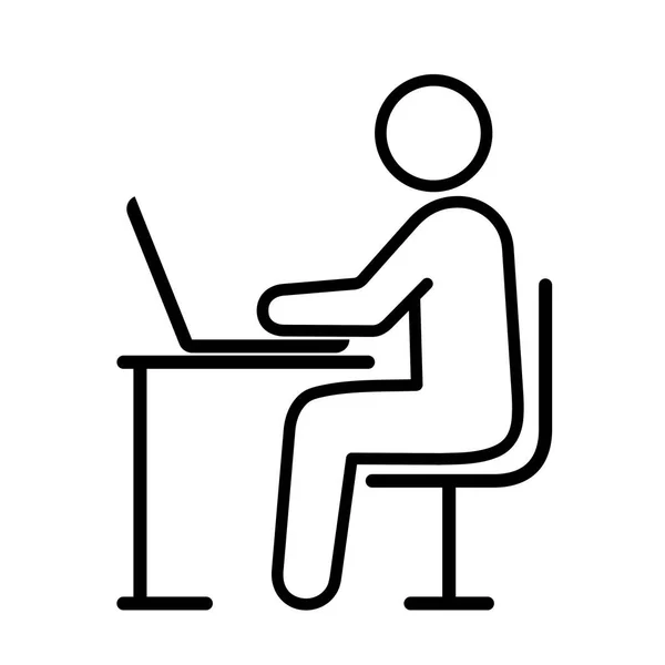 Σιλουέτα Ενός Άνδρα Που Κάθεται Ένα Γραφείο Ένα Φορητό Υπολογιστή — Διανυσματικό Αρχείο