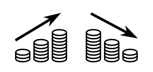 Gráfico Aumento Disminución Beneficios Icono Moneda — Vector de stock