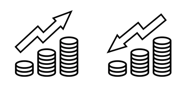 Graf Zvýšení Snížení Zisku Ikona Mince — Stockový vektor