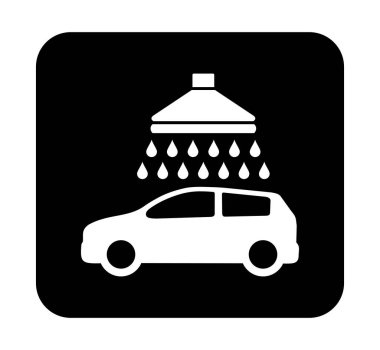 Araba yıkama tabelası. Vektör. Siyah karede beyaz bir simge. İzole edilmiş.