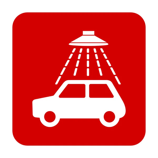 Знак Мийки Автомобіля Вектор Біла Ікона Червоній Площі Ізольовані — стоковий вектор