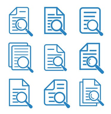 Büyüteçli belge. Kintroli simgesi ve belge araması.