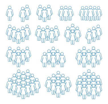 Simge seti, kadın silueti, kalabalık sembolü.