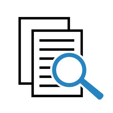 Büyüteçli belge. Kintroli simgesi ve belge araması.