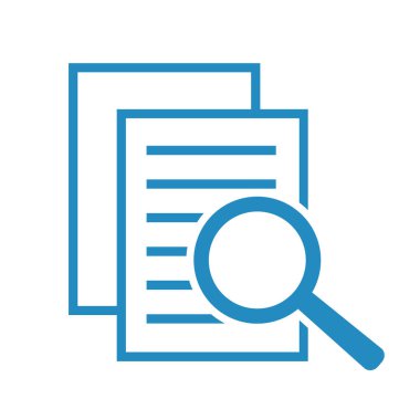 Büyüteçli belge. Kintroli simgesi ve belge araması.