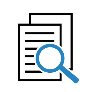 Büyüteçli belge. Kintroli simgesi ve belge araması.