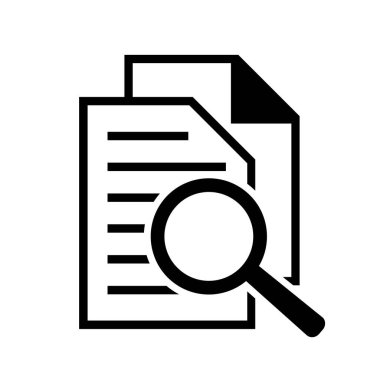 Büyüteçli belge. Kintroli simgesi ve belge araması.