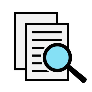 Büyüteçli belge. Kintroli simgesi ve belge araması.