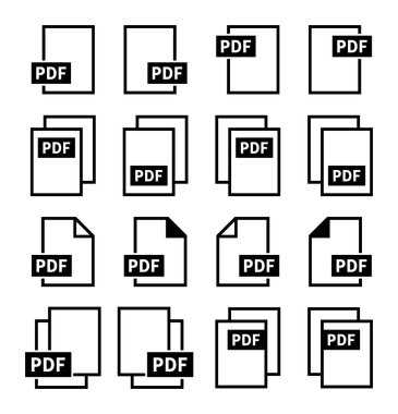 Beyaz arkaplanda PDF dosya simgeleri kümesi