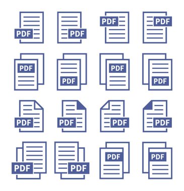 Beyaz arkaplanda PDF dosya simgeleri kümesi