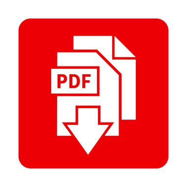 Kırmızı arkaplanda beyaz PDF indirme simgesi