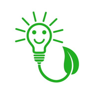 Yapraklar ve gülümseyen ampul, eko güç simgesi