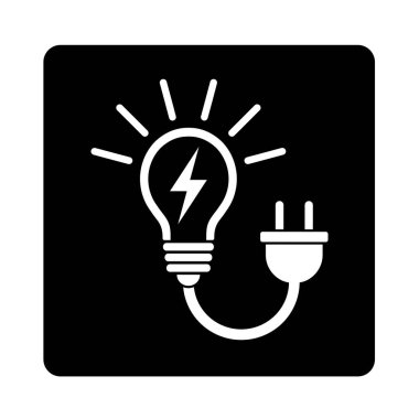 Ampul ve elektrik prizi, siyah arkaplanda beyaz simge