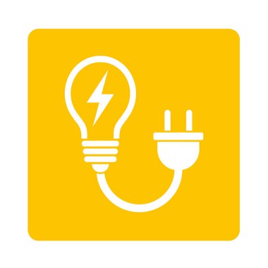 Ampul ve elektrik prizi, sarı arkaplanda beyaz simge