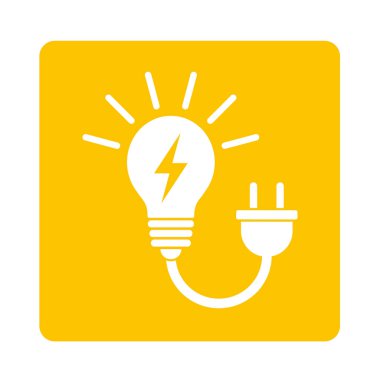 Ampul ve elektrik prizi, sarı arkaplanda beyaz simge