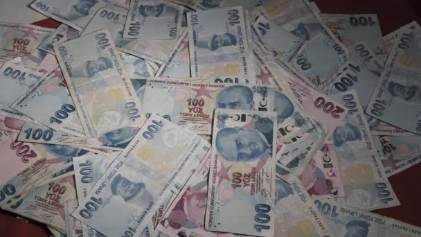 Licząc Stos Tureckiej Waluty Papierowej Lira Nas Dolar — Wideo stockowe