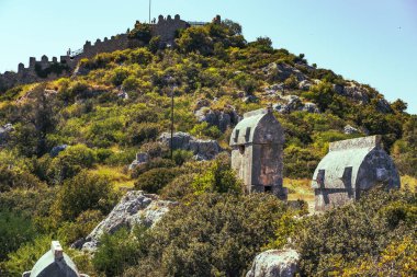 Lycia taş mezarları, kas antalya antik kasaba, hindi, lahit şeklinde mezar, sadece Lycia 'dan bilinen