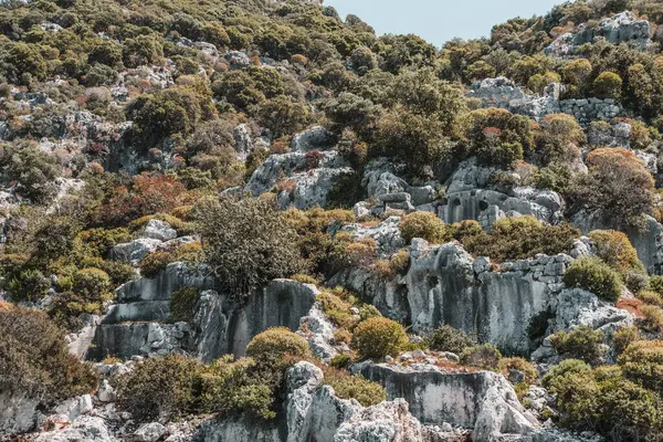 stock image views of kekova island kas antalya turkey, sunken city, cliffs in the sea, simena archaeological sites