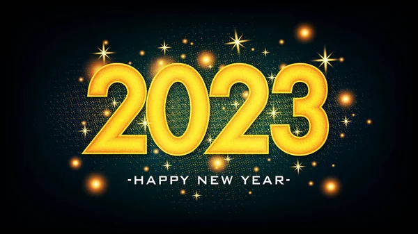 Feliz Ano Novo 2023 Brilho Efeito Texto Ouro — Vetor de Stock