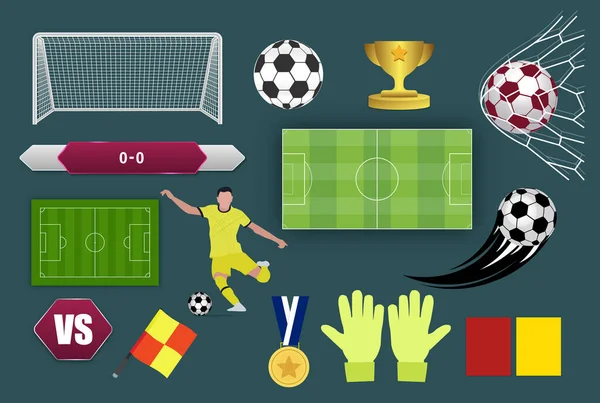 Fußballspiel Element Set Vektor Illustration — Stockvektor
