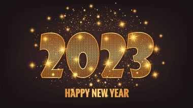 Mutlu yıllar 2023 Sim Gold metin efekti