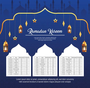 Ramadan iftar and sehri Bangladesh time calendar template 2023 clipart