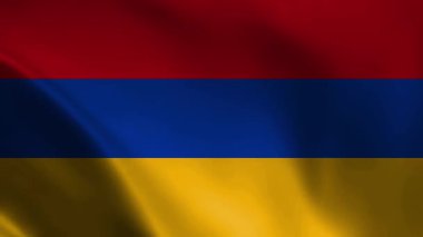 rmenia 'nın ulusal bayrağı rüzgarda sallanıyor. Yavaş çekim hareketli arka planda pürüzsüz bir döngü içinde.