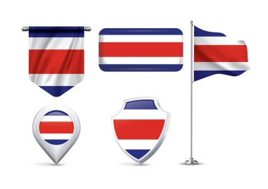 Kosta Rika bayrağının çeşitli şekillerde 5 farklı dizaynı.