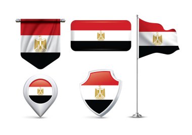 A set of 5 different designs of the Egypt national flag in various shapes clipart