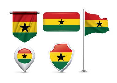 Gana ulusal bayrağının çeşitli şekillerde 5 farklı dizaynı