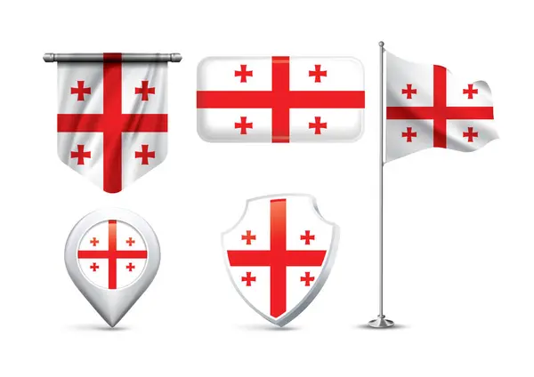 Gürcistan ulusal bayrağının çeşitli şekillerde 5 farklı dizaynı