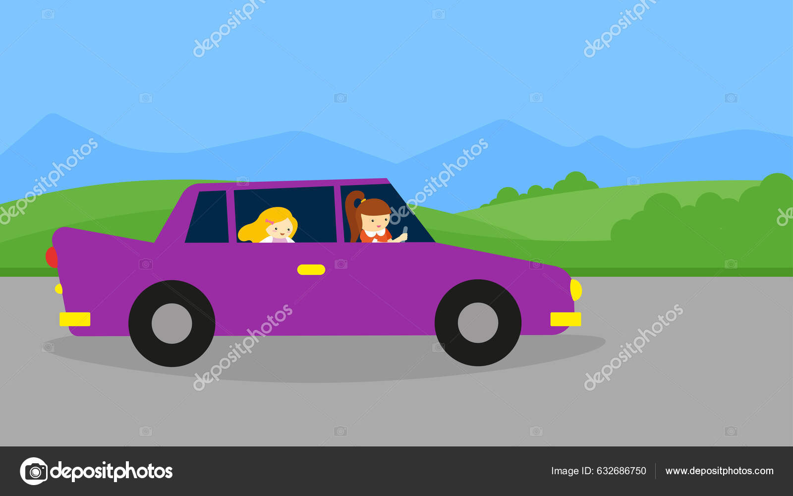 Mamá Hija Están Conduciendo Carretera vector, gráfico vectorial