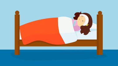 Hasta kız termometreyle yatıyor.