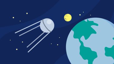 Uzayda Ay ve Dünya 'nın arka planına karşı uzay sondası