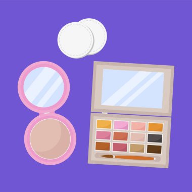 Makyaj ve kozmetik ikonları. Renk arkaplanı üzerindeki vektör illüstrasyonu