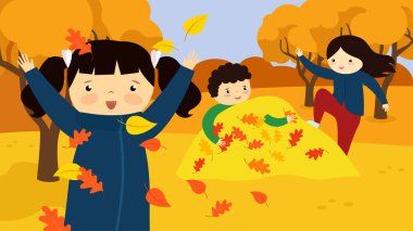 Parkta çocuklarla sonbahar çizimleri.