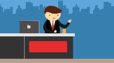 Dizüstü bilgisayar vektör çizimi olan takım elbiseli bir iş adamı