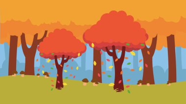 Orman vektörü illüstrasyon grafik tasarımlı sonbahar manzarası