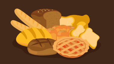 fırın ürünleri ve ekmek vektör illüstrasyon grafik tasarımı