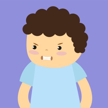 Çocuk kızgın, dişlerini gösteriyor.