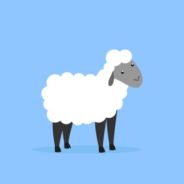 Beyaz yünlü koyunlar - yan görünüm, illüstrasyon, vektör