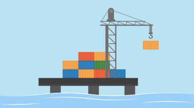 vinç ve kanca vektör illüstrasyon tasarımlı kargo konteynerleri