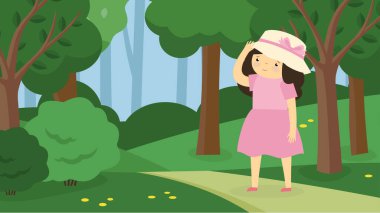 Orman vektörü illüstrasyon tasarımında genç bir kadın