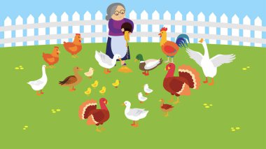 kadın ve çiftlik hayvanları, vektör illüstrasyonu