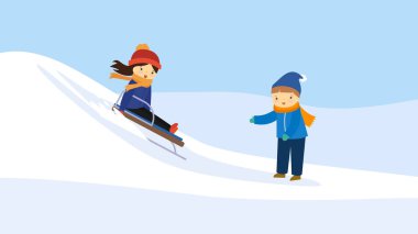 Snowboard sporcusu ve snowboard vektör çizimi. kış mevsimi.