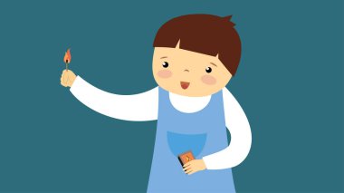 Yanan kibritleri olan mutlu çocuk