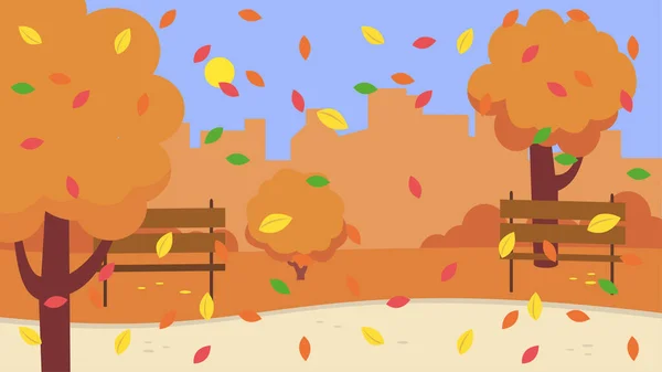 Falling Leaves Autumn Park Illustration — Stock Vector