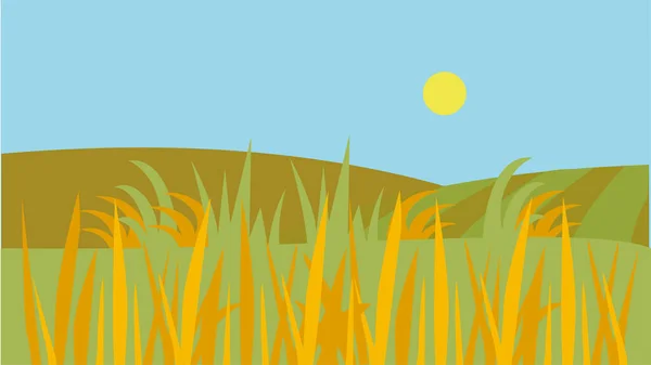 Autumn Field Sun Illustration Vector — Stock Vector