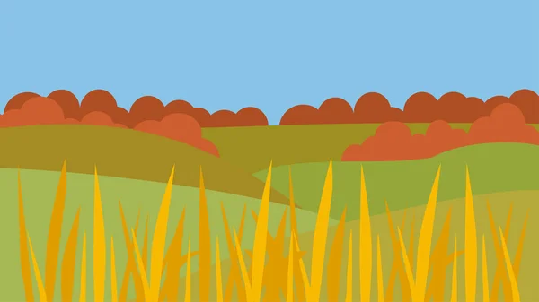 Lawn Autumn Grass Trees Illustration — Stock Vector